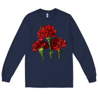 Navy Scarlet Red Carnation Illustrations Long Sleeve Tee - LillyAllenDesigns