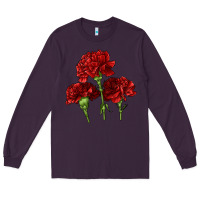 Plum Scarlet Red Carnation Illustrations Long Sleeve Tee - LillyAllenDesigns