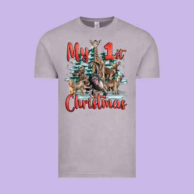 My First Christmas Baby Safari Animals Vintage Tee Designed By Lillyallendesigns
