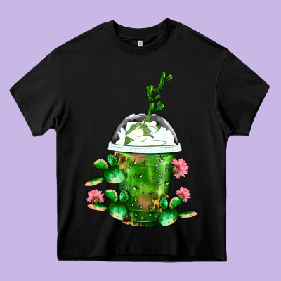 Western Cactus Cold Frappe Heavy Core Tee Designed By Fadigitalartstudio