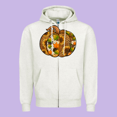 Leopard Cowhide Sunflower Pumpkin Zipper Hoodie Designed By Jasminsmagicworld