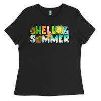 Black Hello Summer Ladies Tee - CowhideDigitalArt