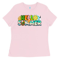 Bubblegum Pink Hello Summer Ladies Tee - CowhideDigitalArt