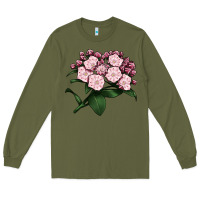 Army Green Mountain Laurel Flower Illustrations Long Sleeve Tee - LillyAllenDesigns