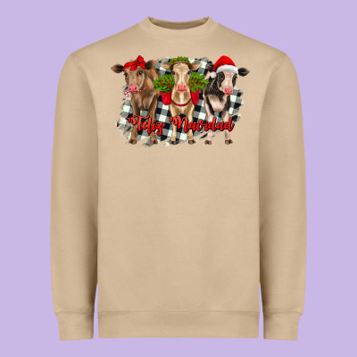 Feliz Navidad Heifers Front View Heavyweight Sweatshirt Designed By Ranaportraitstore