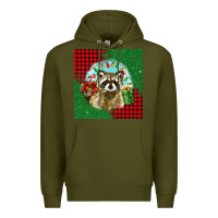 Army Green christmas raccoon Premium Hoodie - BarkalooDesign