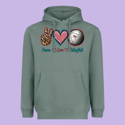 Peace Love Volleyball Heavyweight Hoodie Designed By Jasminsmagicworld