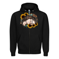 Black sleeping hedgehog sunflower leopard Zipper Hoodie - Jasminsmagicworld