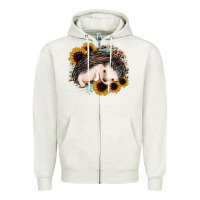 Oatmeal Heather sleeping hedgehog sunflower leopard Zipper Hoodie - Jasminsmagicworld