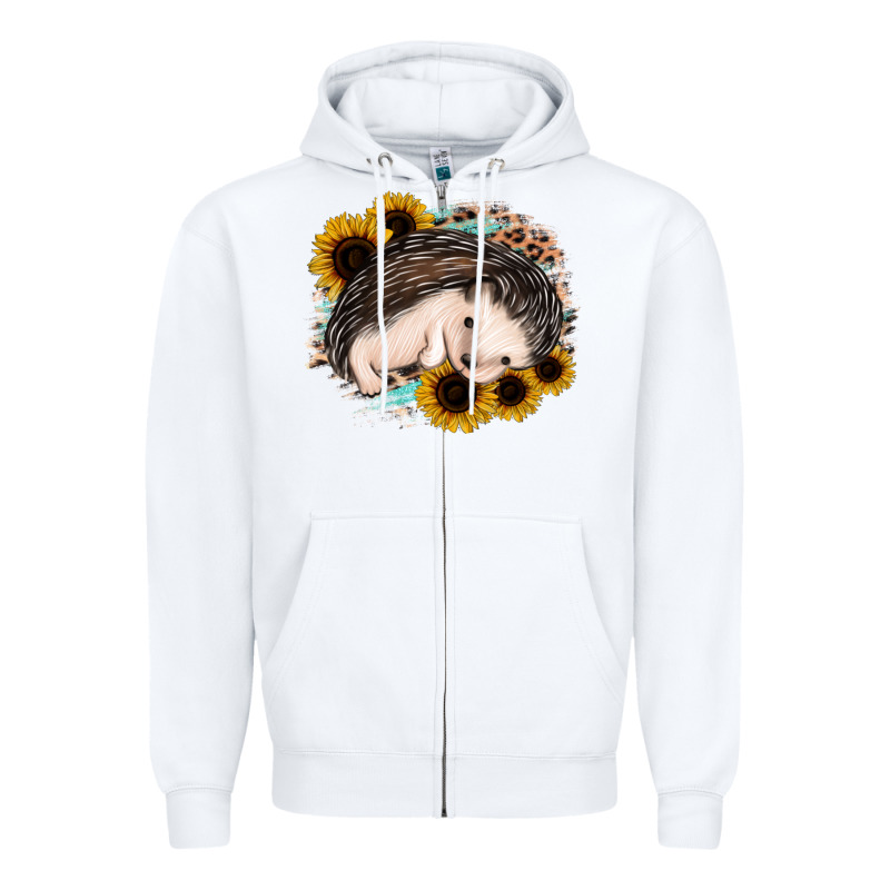 Sleeping Hedgehog Sunflower Leopard Zipper Hoodie by Jasminsmagicworld | Teevron