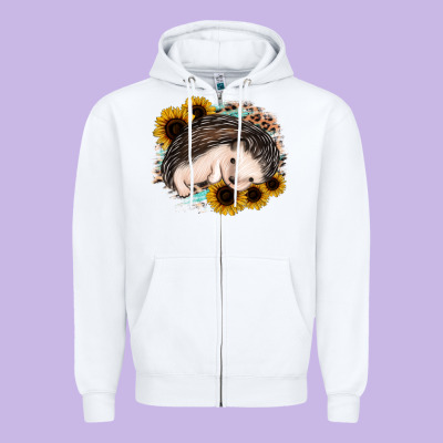 Sleeping Hedgehog Sunflower Leopard Zipper Hoodie Designed By Jasminsmagicworld