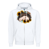White sleeping hedgehog sunflower leopard Zipper Hoodie - Jasminsmagicworld
