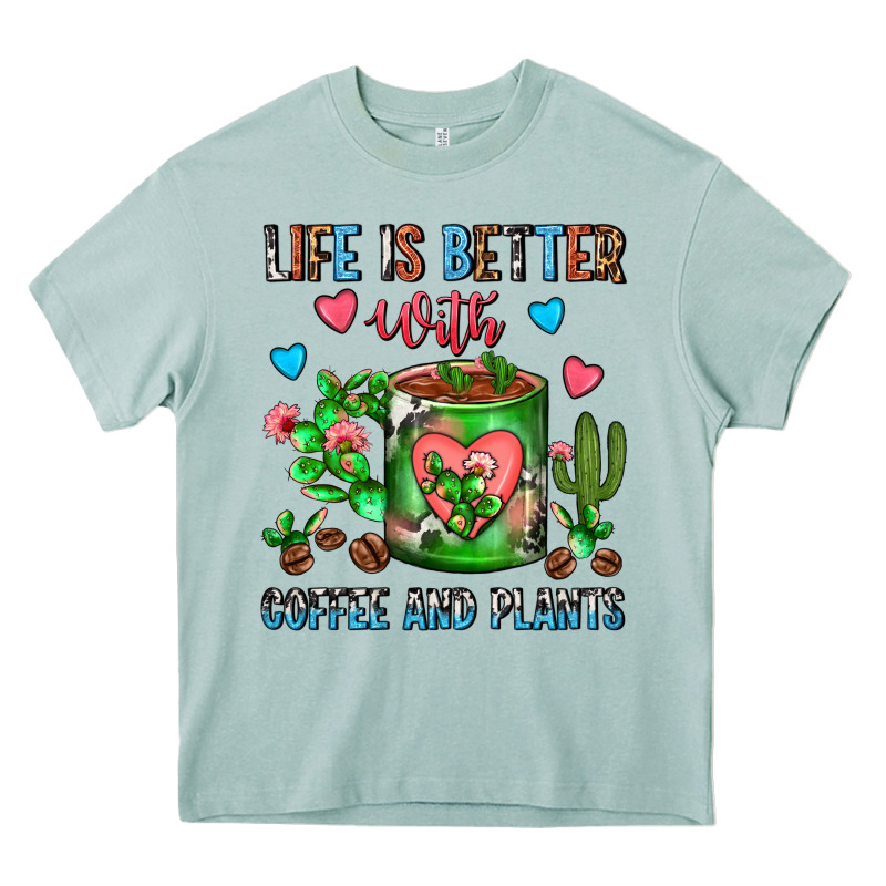 Life Is Better With Coffee And Plants Cactus Coffe Heavy Core Tee by FaDigitalArtStudio | Teevron