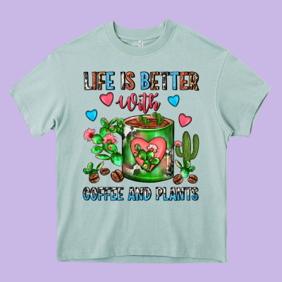 Life Is Better With Coffee And Plants Cactus Coffe Heavy Core Tee Designed By Fadigitalartstudio