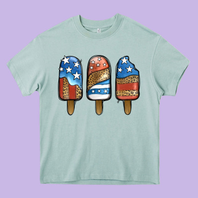 Patriotic Leopard Popsicles Heavy Core Tee Designed By Jasminsmagicworld