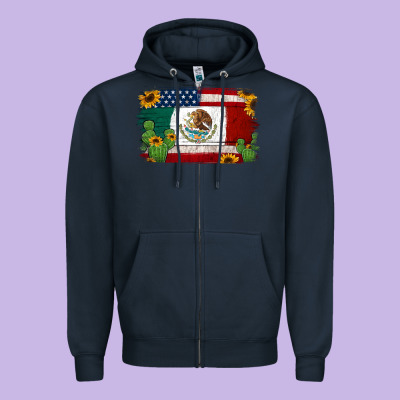 Mexican American Flag Background Zipper Hoodie Designed By Jasminsmagicworld