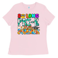 Bubblegum Pink So Long Pre K Hello Summer Ladies Tee - CowhideDigitalArt