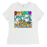 White So Long Pre K Hello Summer Ladies Tee - CowhideDigitalArt