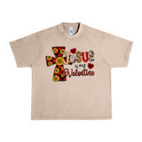 French Oak Jesus is My Valentine Cross Urban Heavy Tee - CowhideDigitalArt