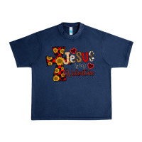 Navy Jesus is My Valentine Cross Urban Heavy Tee - CowhideDigitalArt