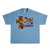 Pebble Blue Jesus is My Valentine Cross Urban Heavy Tee - CowhideDigitalArt