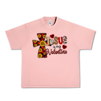 Salmon Jesus is My Valentine Cross Urban Heavy Tee - CowhideDigitalArt