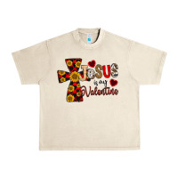 Sandshell Jesus is My Valentine Cross Urban Heavy Tee - CowhideDigitalArt