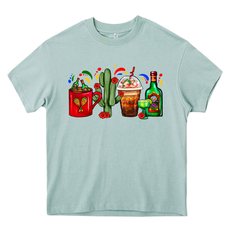 Mexico Coffee Cups With Cactus And Tequila Bottle Heavy Core Tee by FaDigitalArtStudio | Teevron