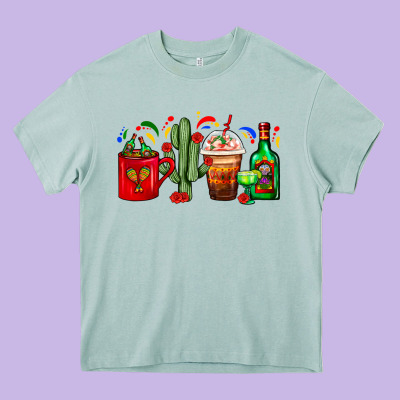 Mexico Coffee Cups With Cactus And Tequila Bottle Heavy Core Tee Designed By Fadigitalartstudio