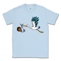 Dusty Blue stork with black baby boy Classic Tee - BarkalooDesign