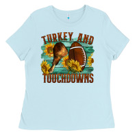 Baby Blue Turkey And Touchdowns Ladies Tee - LillyAllenDesigns