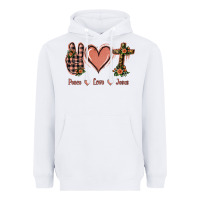 White Peace Love Jesus Heavyweight Hoodie - Jasminsmagicworld