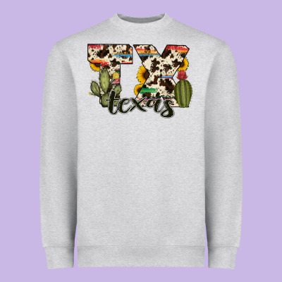 Texas State Cowhide Serape Cactus Heavyweight Sweatshirt Designed By Ranaportraitstore
