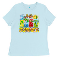 Baby Blue Hello Summer Ladies Tee - CowhideDigitalArt
