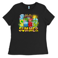 Black Hello Summer Ladies Tee - CowhideDigitalArt