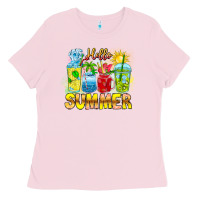 Bubblegum Pink Hello Summer Ladies Tee - CowhideDigitalArt