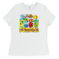 White Hello Summer Ladies Tee - CowhideDigitalArt