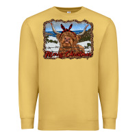 Antique Gold merry christmas highland cow with farm Premium Sweatshirt - RanaPortraitStore