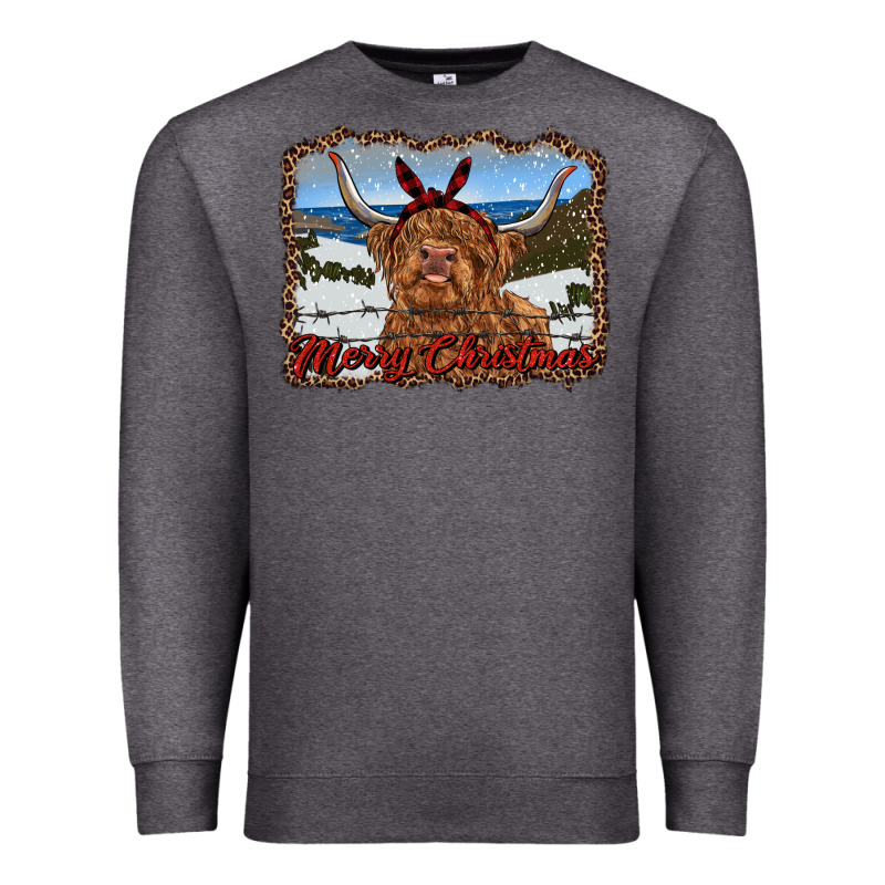 Merry Christmas Highland Cow With Farm Premium Sweatshirt by RanaPortraitStore | Teevron