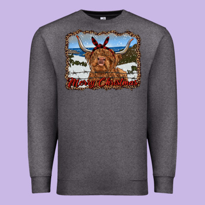 Merry Christmas Highland Cow With Farm Premium Sweatshirt Designed By Ranaportraitstore