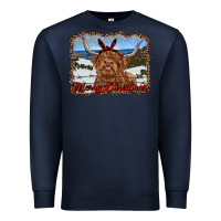 Navy merry christmas highland cow with farm Premium Sweatshirt - RanaPortraitStore