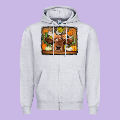Fall Cow Zipper Hoodie Designed By Jasminsmagicworld