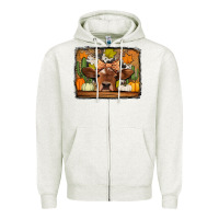Oatmeal Heather fall cow Zipper Hoodie - Jasminsmagicworld