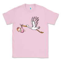Bubblegum Pink stork with baby girl Classic Tee - BarkalooDesign
