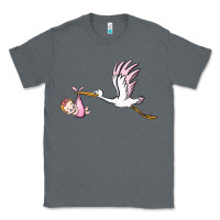 Charcoal Heather stork with baby girl Classic Tee - BarkalooDesign