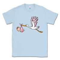 Dusty Blue stork with baby girl Classic Tee - BarkalooDesign