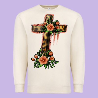 Flower Cross Premium Sweatshirt Designed By Jasminsmagicworld