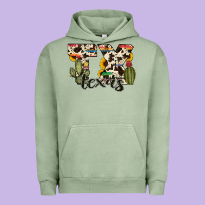 Texas State Cowhide Serape Cactus Urban Hoodie Designed By Ranaportraitstore
