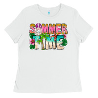 White Summer Time Ladies Tee - CowhideDigitalArt