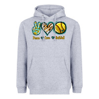 Heather Grey Peace Love Softball Heavyweight Hoodie - Jasminsmagicworld